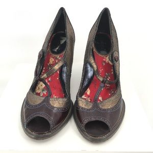 Anthropologie Kenzie Flier T Strap Wedge Peep Toe